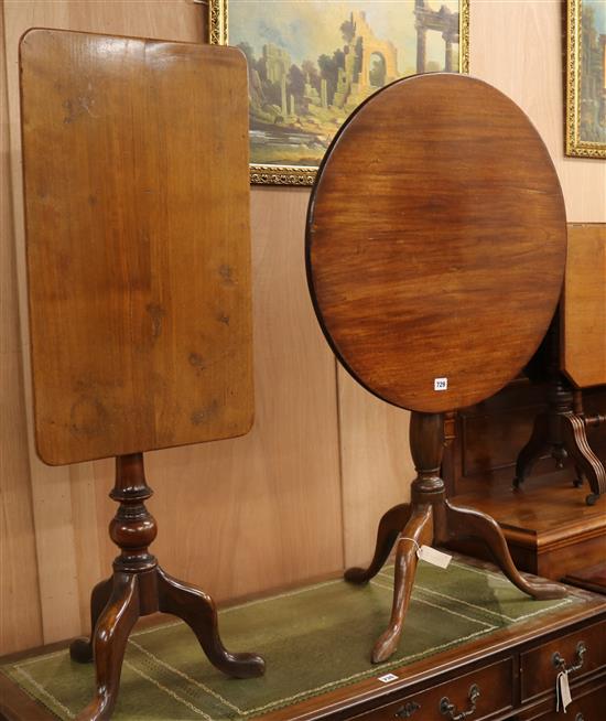 A George III mahogany tilt-top circular tripod table and a 19th century mahogany tilt-top rectangular tripod table, W.67cm & W.66cm